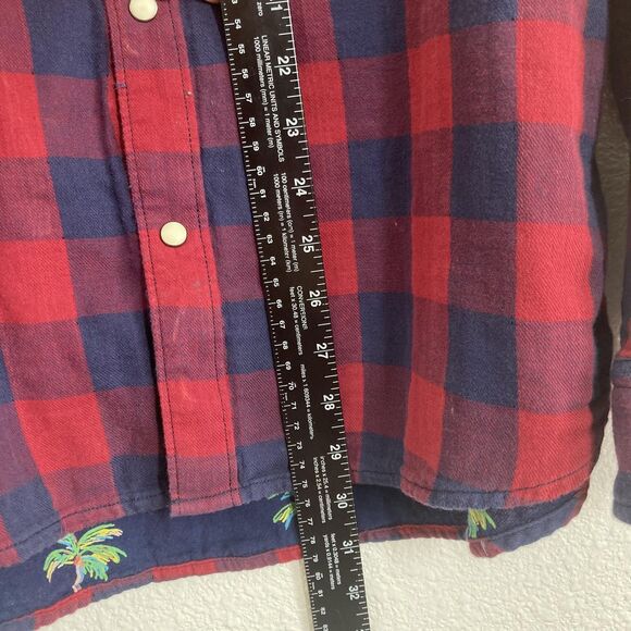 Chubbies Shirt Mens Large Red Blue Plaid Flannel Reversible Palm Tree Casual - Picture 4 of 12